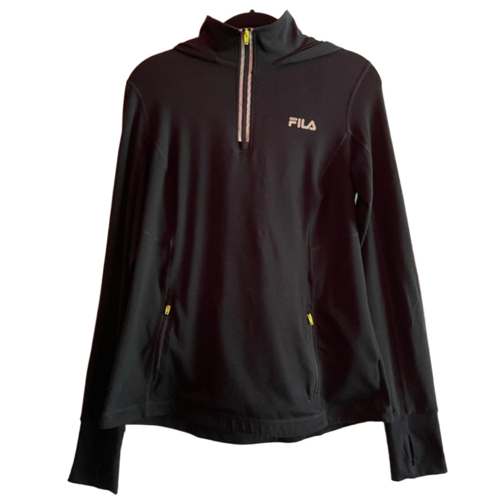Fila Reflective 1/4 Zip Running Hoodie Neon Zippers Front Pockets Thumb Holes
